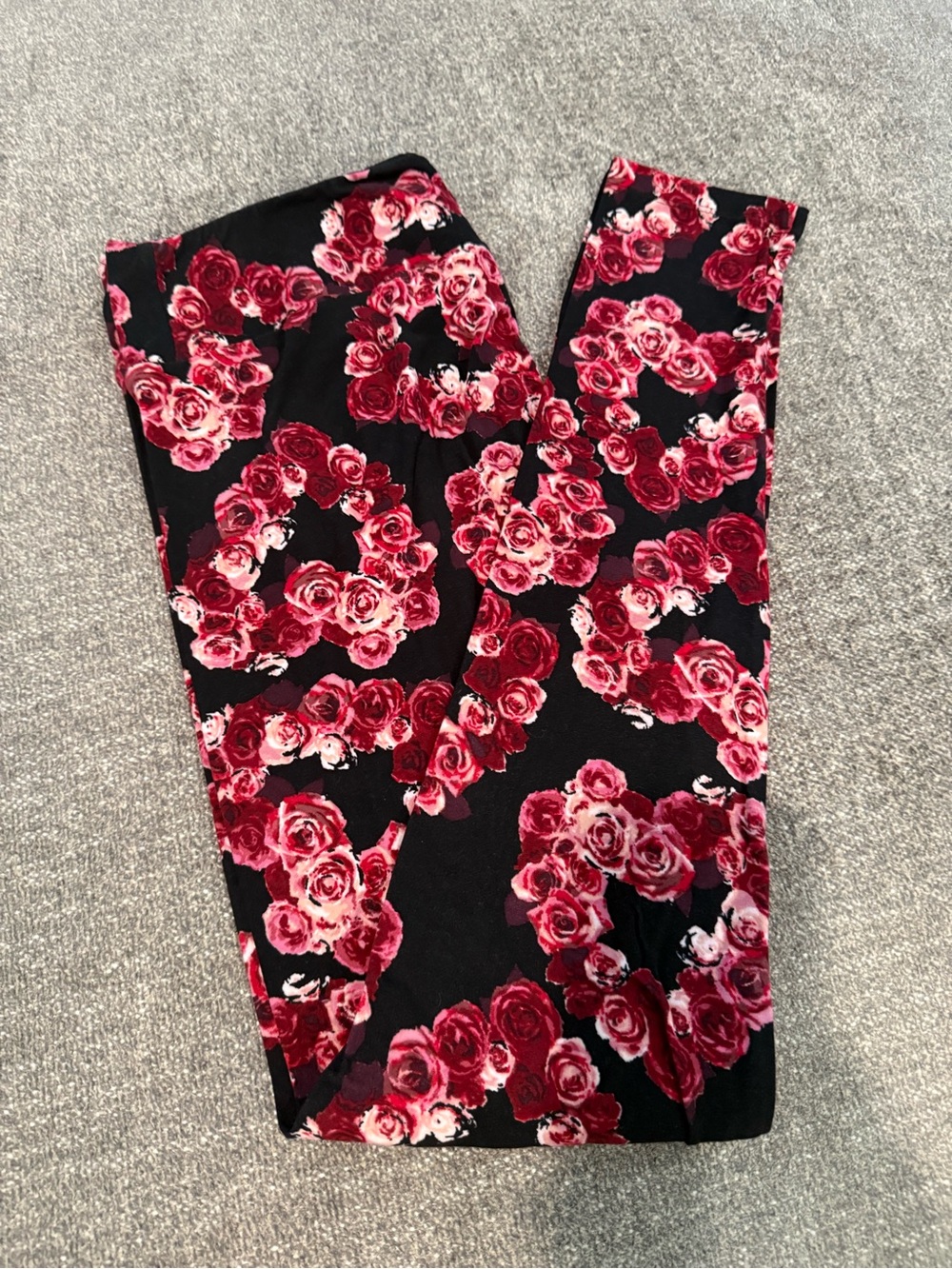 LuLaRoe Black Leggings with Red Rose Floral Print